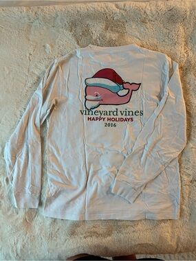 Vineyard Vines White Long Sleeve Holiday Whale Tee